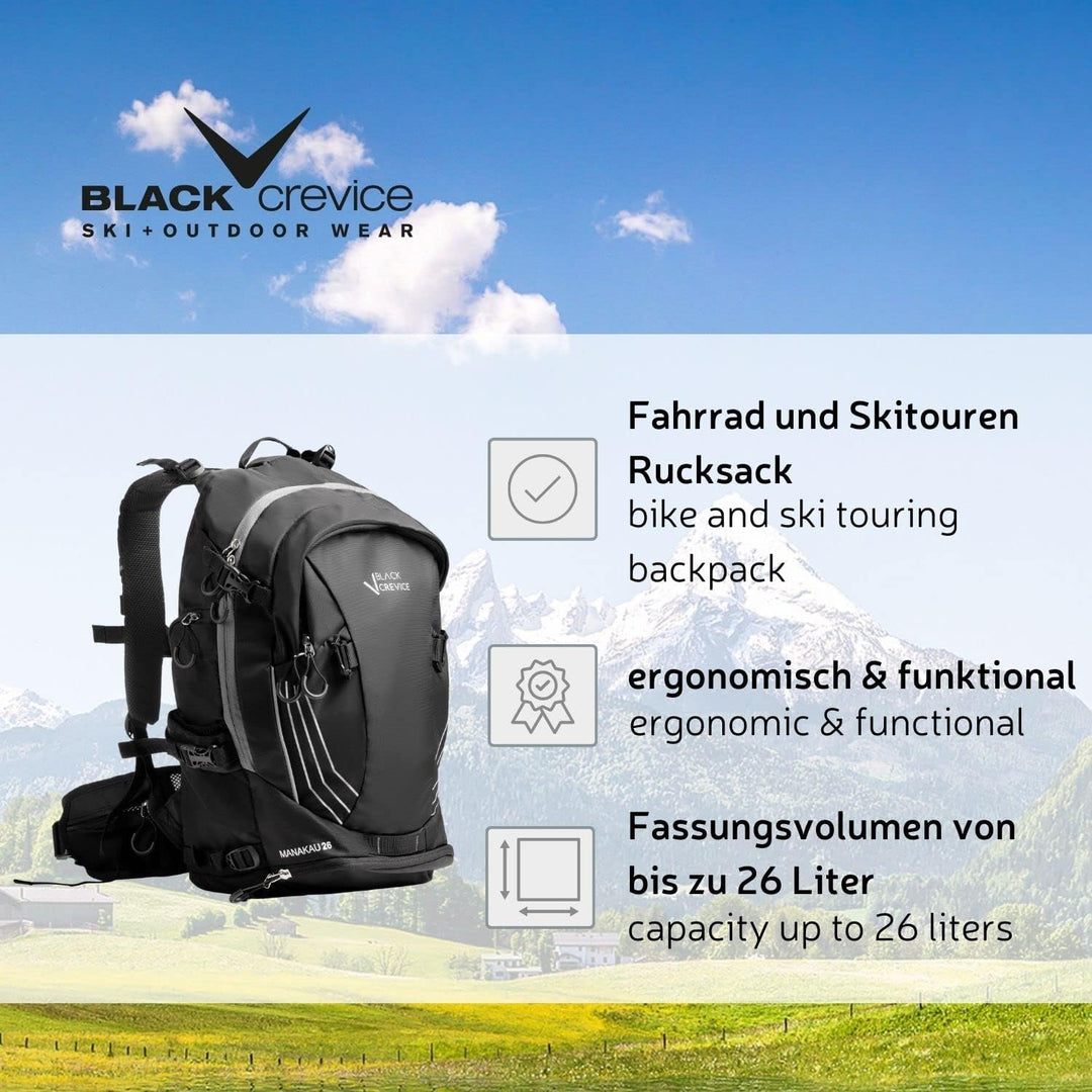 Black Crevice Fahrrad & Skitouren Rucksack MANAKAU 26 L I Outdoor Rucksack mit Trinksystem & Regenhü