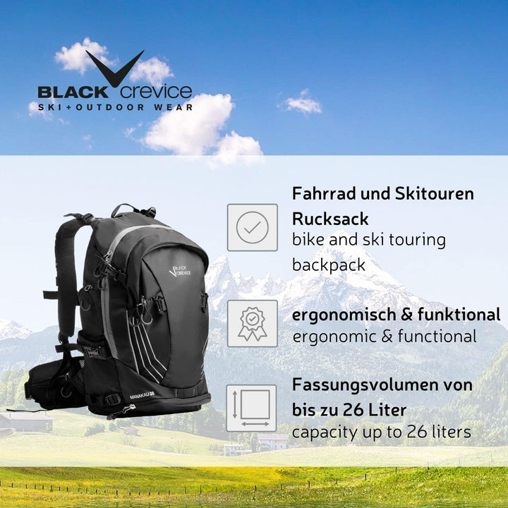 Black Crevice Fahrrad & Skitouren Rucksack MANAKAU 26 L I Outdoor Rucksack mit Trinksystem & Regenhü