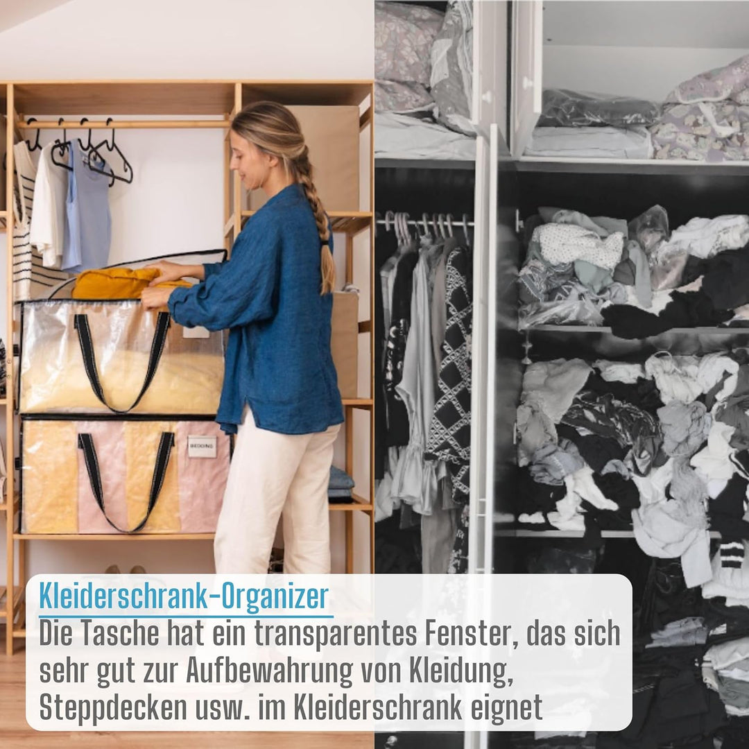 VENO Umzugstaschen 2 Stück Aufbewahrungstasche mit Griffe und Reissverschlüssen, Kleideraufbewahrung
