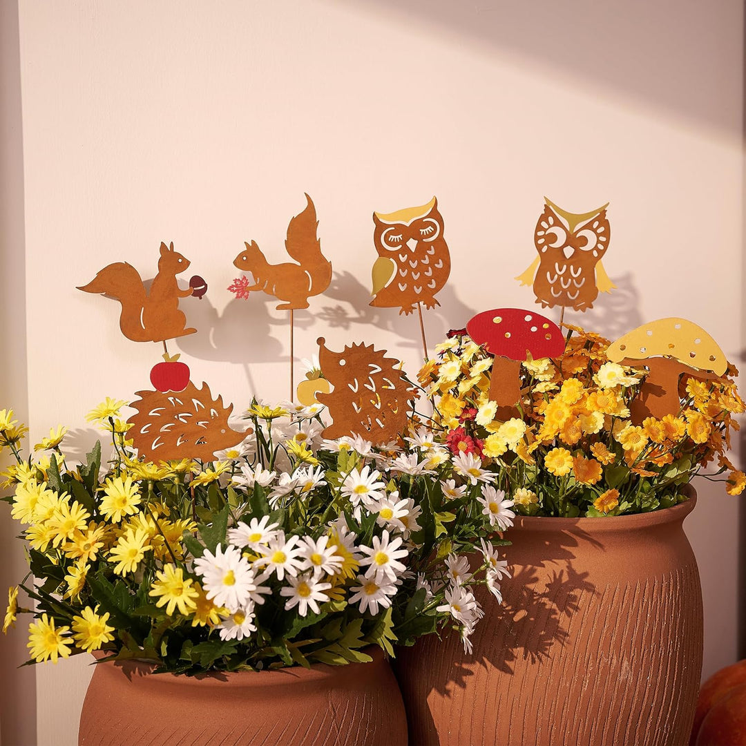 VALERY MADELYN 8er Rost Gartenstecker für Herbstdeko Draussen,25cm Bunt Rostoptik Gartendeko mit Ige