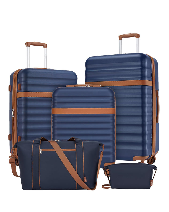 KONO Koffer 5er Set Hartschalenkoffer ABS+PC, Handgepäck/Mittel/Gross Reisekoffer mit TSA Schloss, E