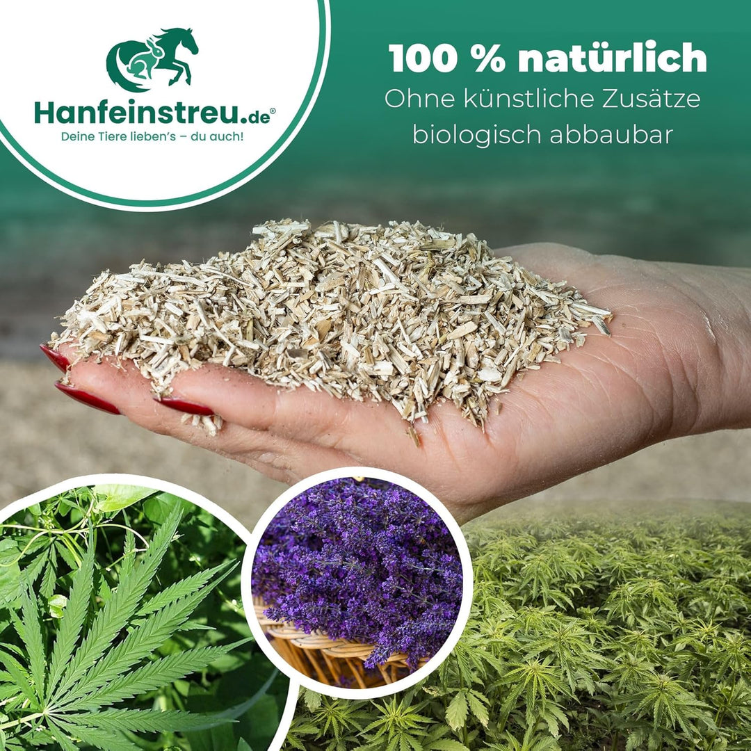 Hanfeinstreu für Kleintiere, Hühner und Pferde, 100 Liter, 100% Naturprodukt, Extrem Saugfähig, Stau