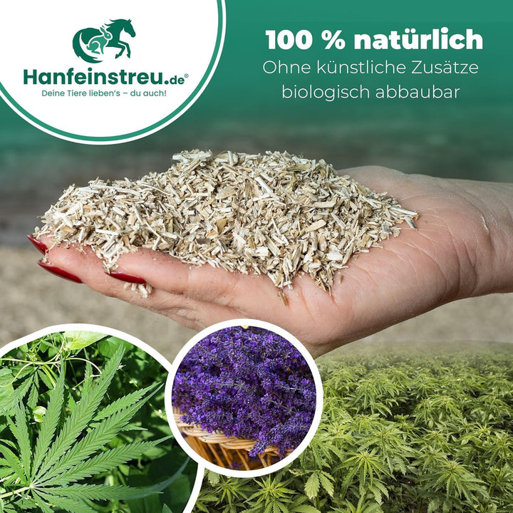 Hanfeinstreu für Kleintiere, Hühner und Pferde, 100 Liter, 100% Naturprodukt, Extrem Saugfähig, Stau