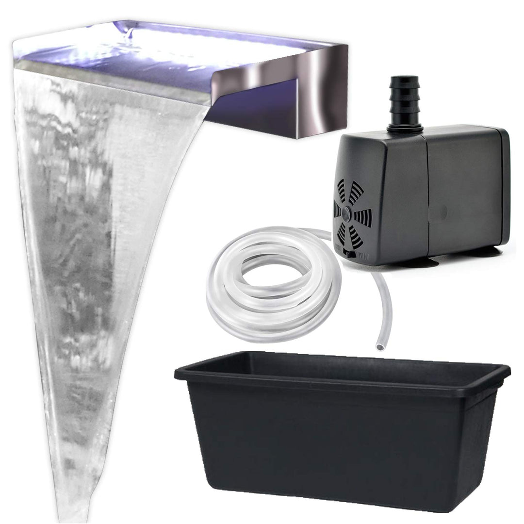 Köhko Wasserfall-Set Akaka (Länge 50 cm) aus Edelstahl matt 24303 - Komplett-Set inkl. Pumpe und Bec