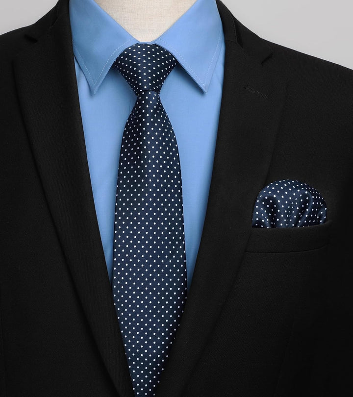 HISDERN Herren Hemd Langarm Einfarbige Hemden mit Krawatte und Taschentuch Formelle Businesshemd Hoc