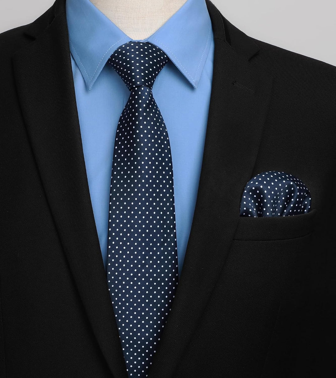 HISDERN Herren Hemd Langarm Einfarbige Hemden mit Krawatte und Taschentuch Formelle Businesshemd Hoc