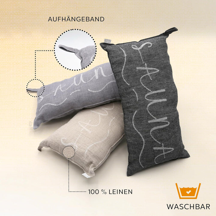 1 Premium Saunakissen Lieblingskissen Reisekissen | Design: BANGA | Masse: 45 x 22 cm, 100% Leinen H