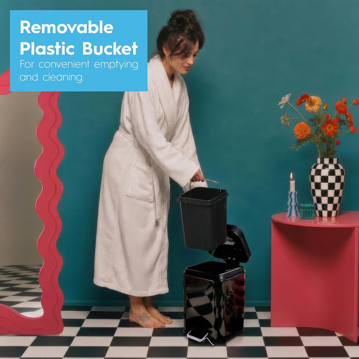 Rink Drink Badezimmer-Set - Eckiger Mülleimer mit Pedal & Toilettenbürste - Weiss - 3 l, Weiss