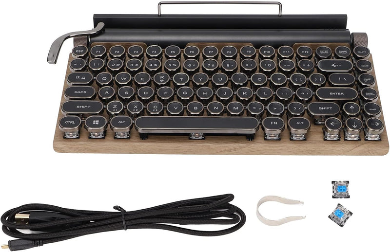 Retro Mechanische Tastatur im Schreibmaschinen Stil,Kabellos Bluetooth Tastatur mit Tablet- und Hand
