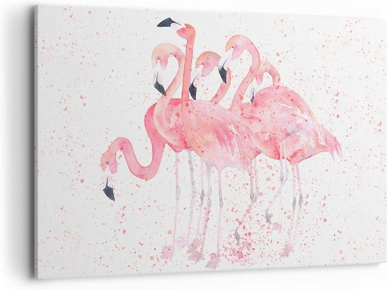 ARTTOR Bilder auf Leinwand 100x70cm Leinwandbild Flamingo Vogel Wasser Gross Wanddeko Bild Schlafzim