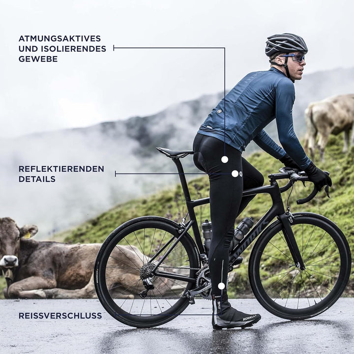 Rogelli Core Radlerhose Herren mit Sitzpolster - Lange Fahrradhose Mit Trager - Atmungsaktiv - Schwa