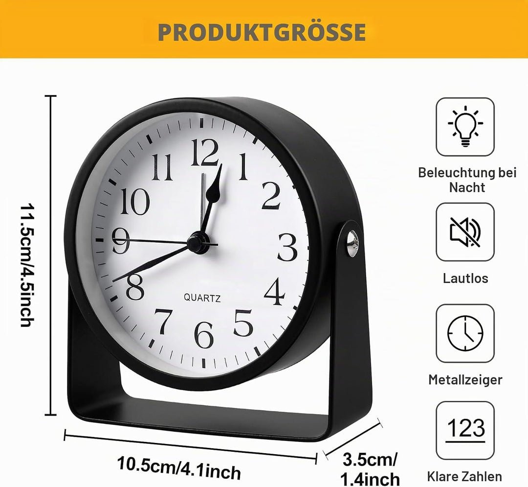 Wecker Analog - Ohne Ticken Mit Nachtlichtfunktion, Metall Mit 360° Drehbarer, Lauter Alarm Geräusch