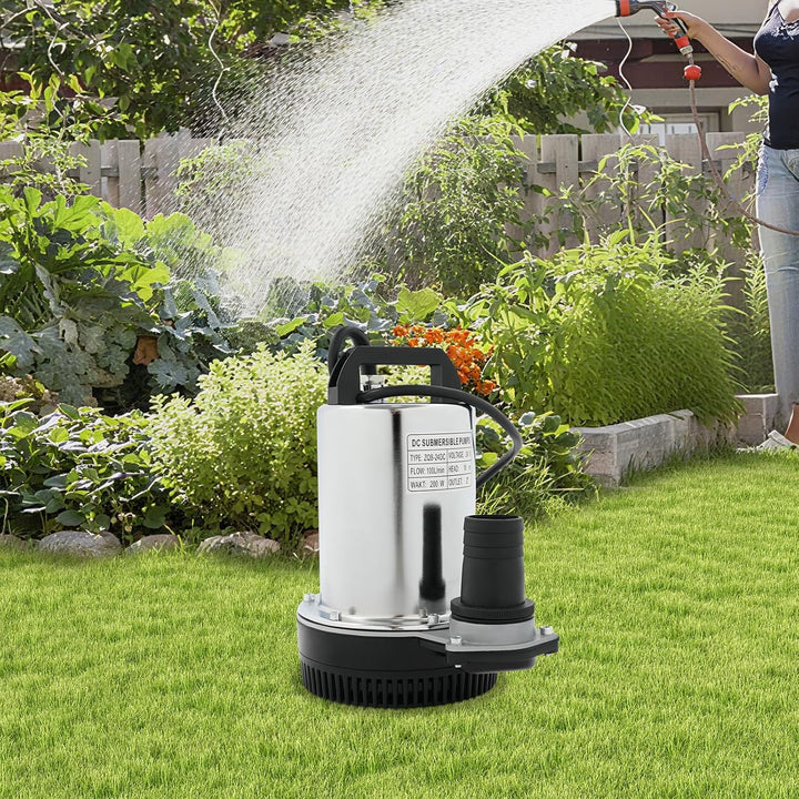 24V DC Tauchwasserpumpe, 200W Edelstahl Tauchpumpe, Solar Wasserpumpe, IP56 Schutz, mit 3 Schlauchad