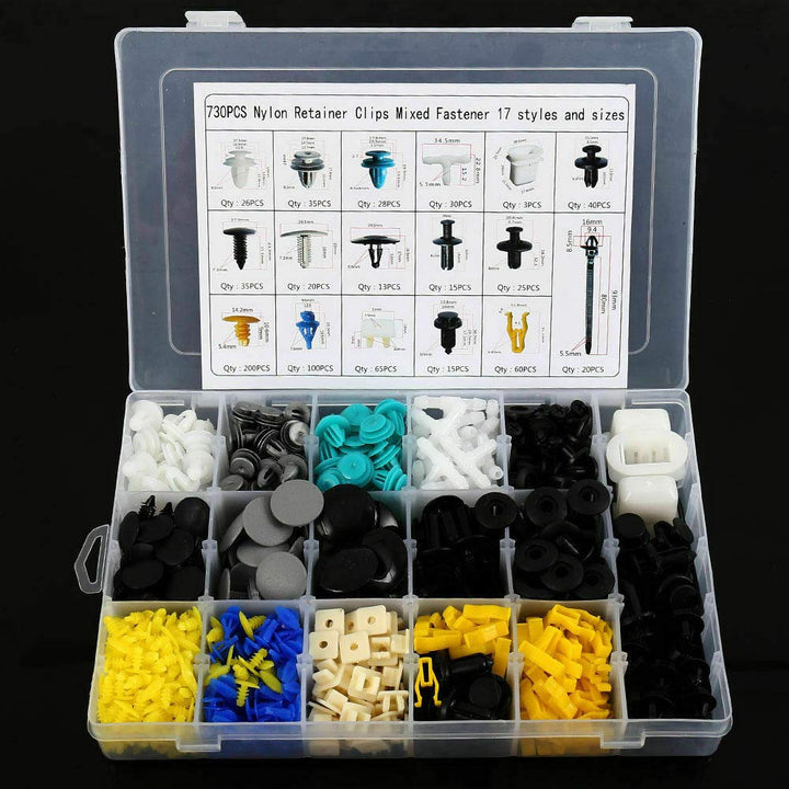Riloer New 730Pcs Kunststoff Auto Clips Befestigungselemente Stossstange Niethalter Niet Kit