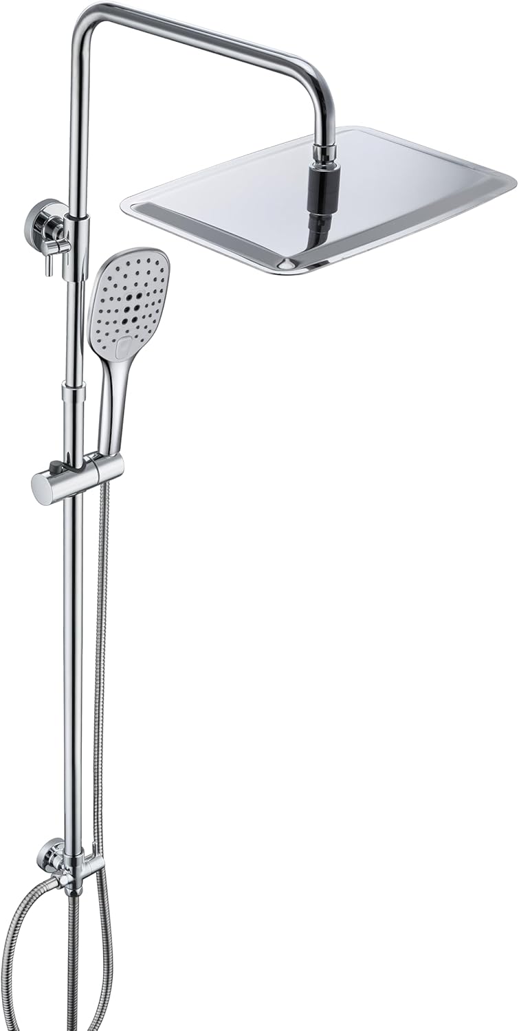 JOHO 304 Edelstahl Duschset Duschsystem Regenduschset mit Kopfbrause 35x25cm Chrom rechteckig 35x25c