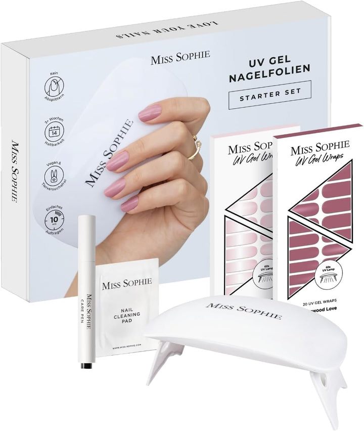 Original Miss Sophie UV Starterset I Selbstklebende UV Nagelfolien I Nagelaufkleber in Rosewood Love
