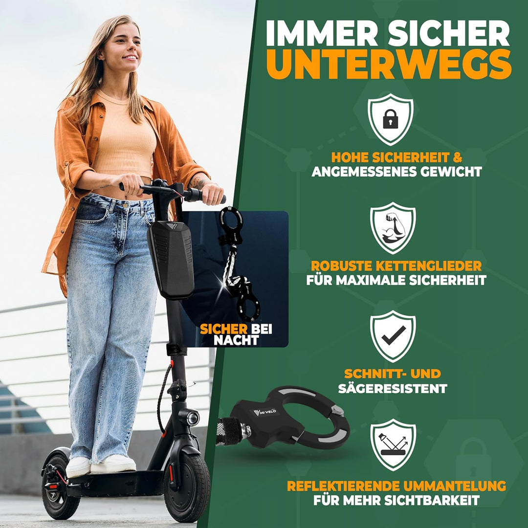 MIVELO E-Scooter Schloss extra sicher - Kettenschloss I Handschellenschloss für Elektroroller I Fahr
