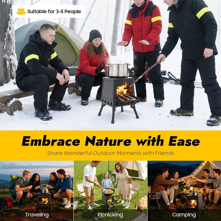 Campinggrill Edelstahl, Camping Outdoor Campingkocher, Zeltofen, Terrassenofen, Camping Ofen, Garten