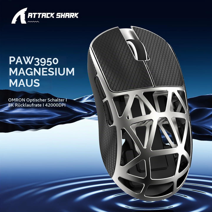 ATTACK SHARK R2 Gaming-Maus aus Magnesium, PixArt PAW3950 Sensor, kabellos, 8K, 48g, superleicht, BT