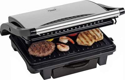 Bestron elektrischer Kontaktgrill mit Auffangschale, Sandwichmaker mit Cool-Touch-Handgriff & Antiha