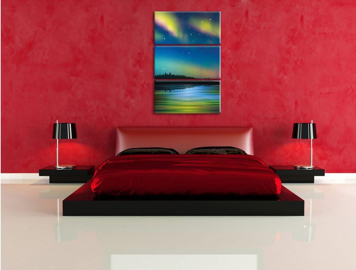 Pixxprint Polarlichter in Alaska als Leinwandbild | Grösse: 3 Teilig (120x80) | Wandbild| Kunstdruck