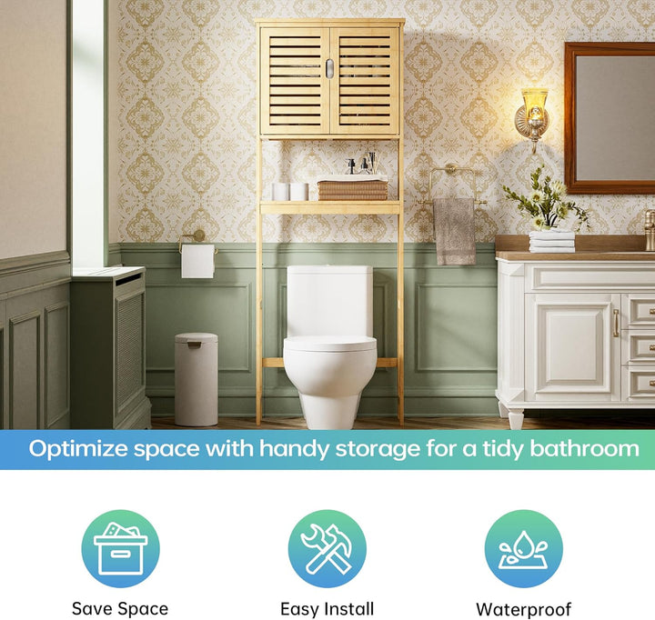 SMIBUY Bad Lagerung Regal mit Schrank, Bambus über die Toilette Veranstalter Rack, freistehende Toil