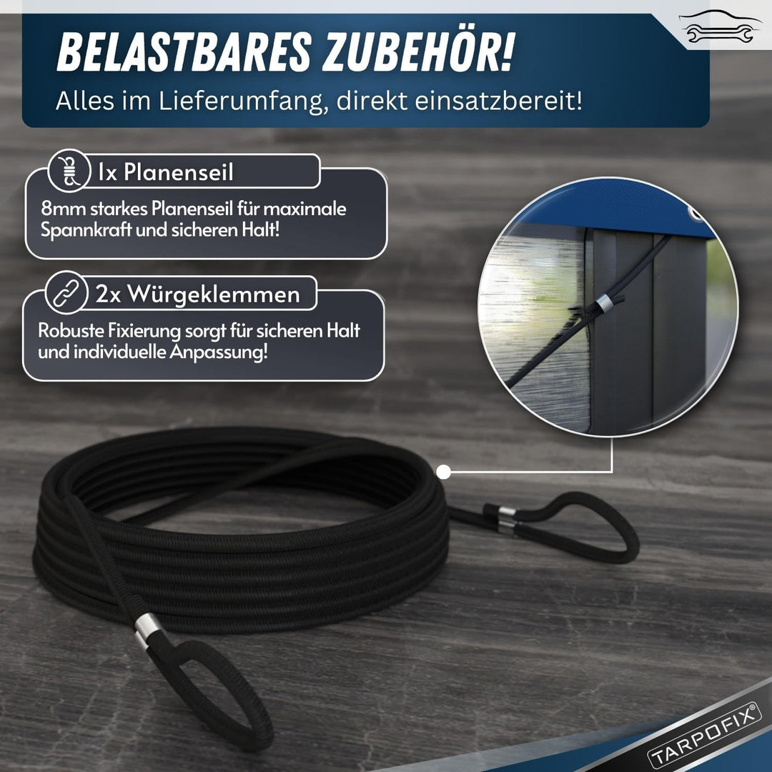 Tarpofix® Anhänger Hochplane 210x115x110 cm inkl Planenseil - ECHTES PVC PLANENMATERIAL - Randverstä