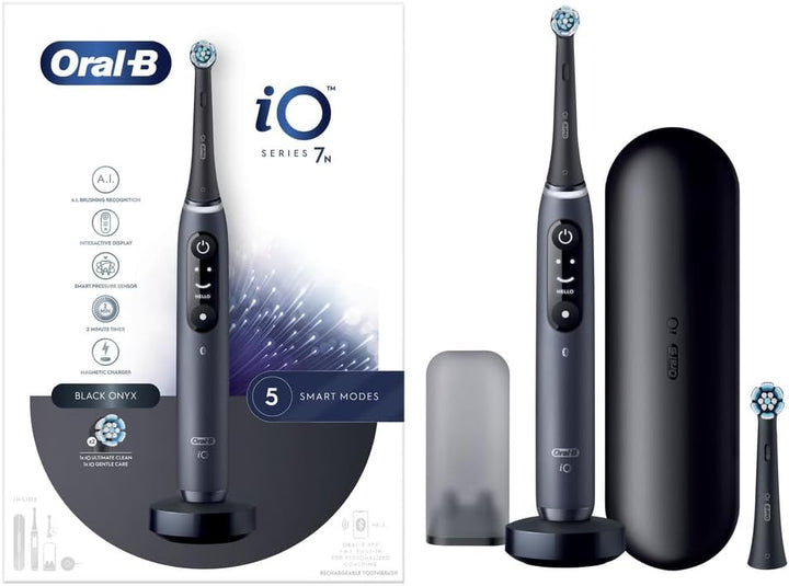 Oral-B iO 7N Elektrische Zahnbürste, Schwarz, Bluetooth, 2 Aufsteckbürsten, 1 Reiseetui
