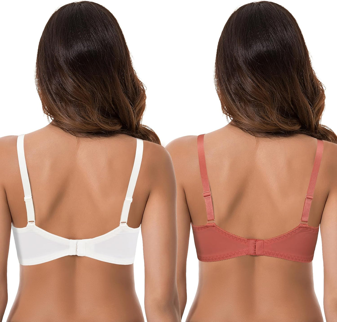 Curve Muse Damen Leicht Gepolstert Bügel Stickerei Spitzen BH-2er Pack 75D Buttermilch,mekka Orange(