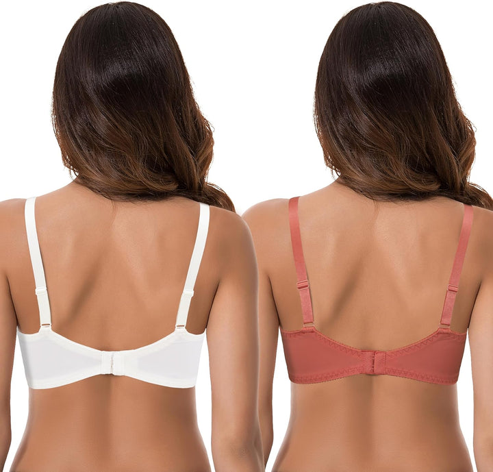 Curve Muse Damen Leicht Gepolstert Bügel Stickerei Spitzen BH-2er Pack 75D Buttermilch,mekka Orange(