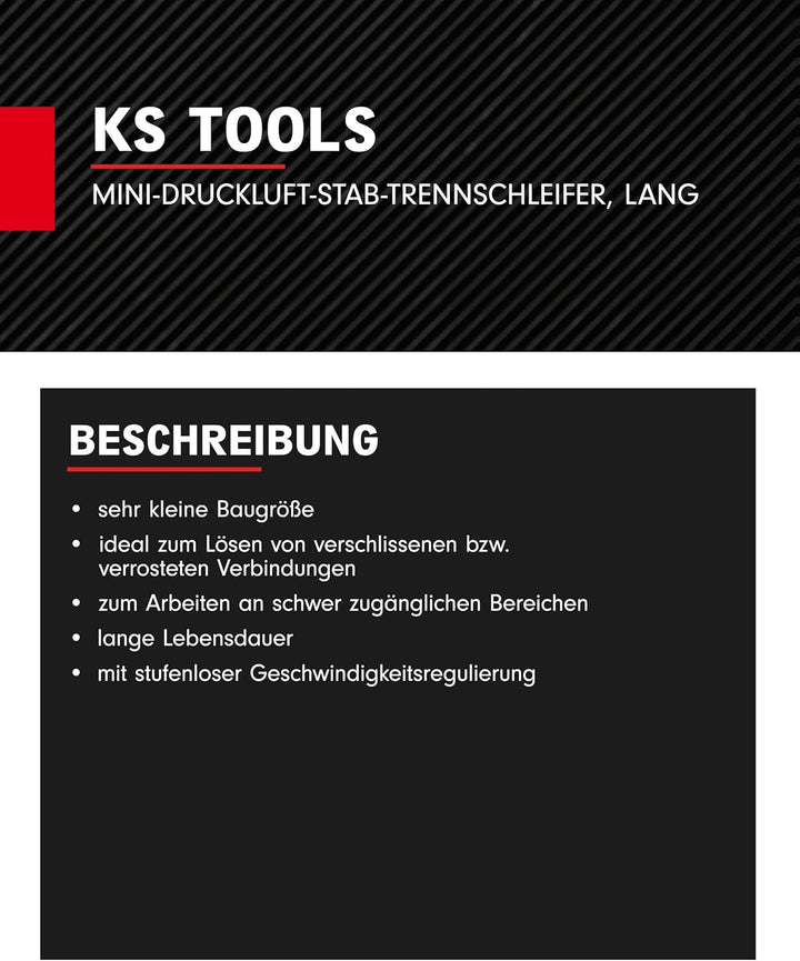 KS Tools Trenn-Stabschleifer Druckluft lang 1/4"515.5560 I Druckluftschleifer mit Geschwindigkeitsre