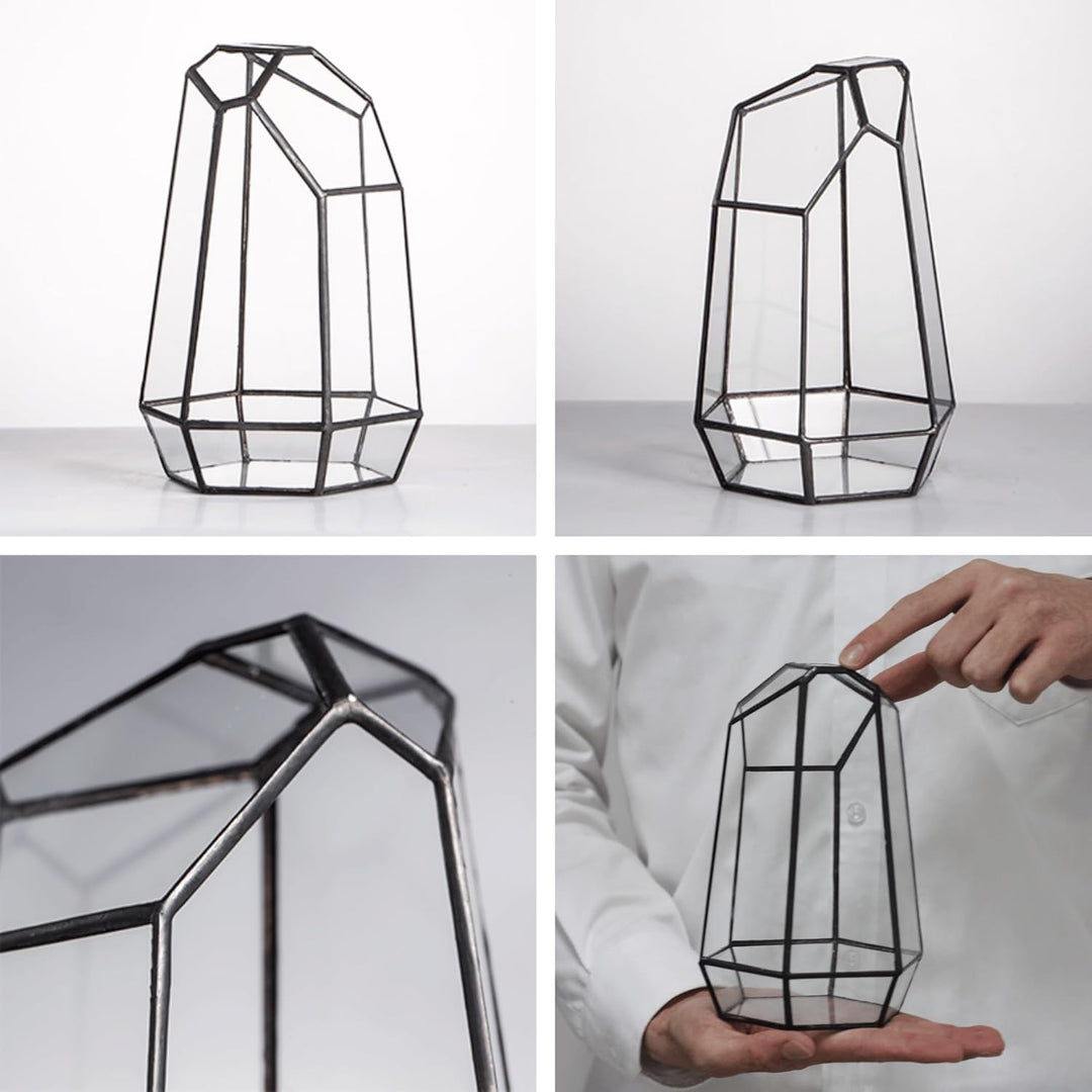 NCYP 10x12,5x19cm Handgefertigtes unregelmässiges Prisma-Glas geometrische Terrarienbox, für Tischpl