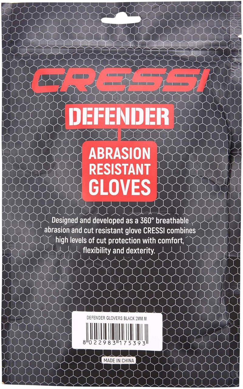 Cressi Defender Gloves Black 2mm - Schutzhandschuhe für Dynema/HPPE-Tauchgänge, Schwarz, S