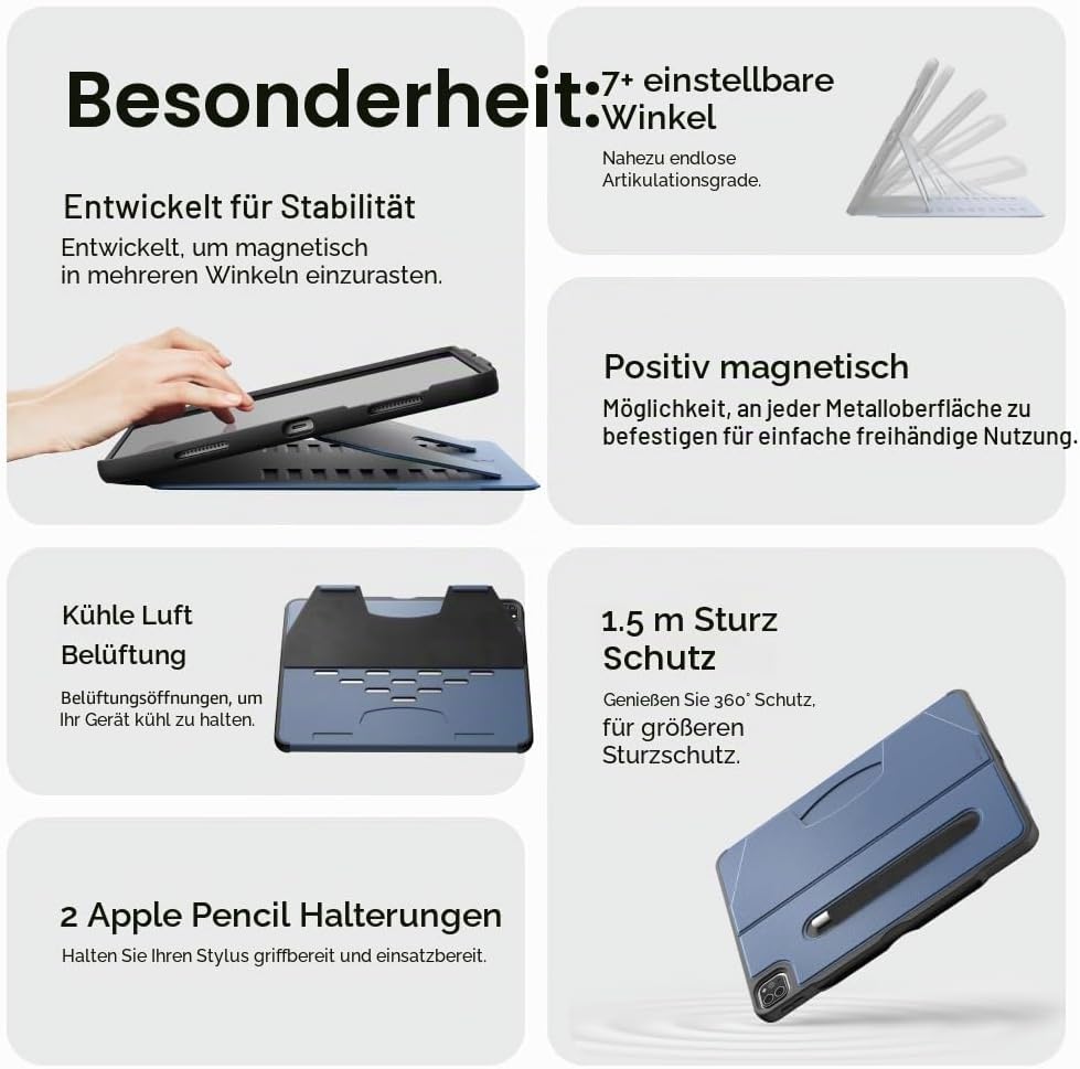 ZUGU CASE iPad Pro 11 Zoll Hülle (M4 / M5) 2024/2025 schlanke Schutzhülle 8 Winkel-Ständer magnetisc
