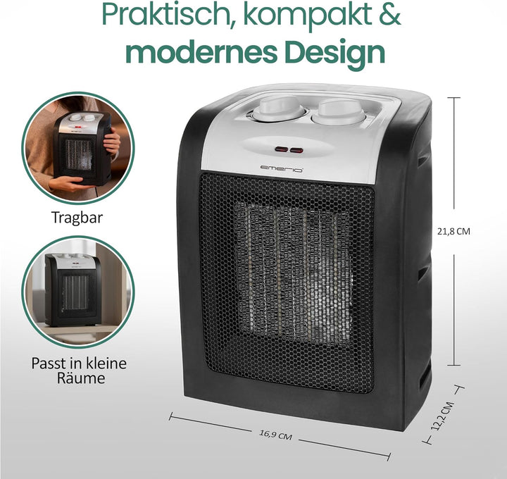 Emerio 1800W ECO Keramik Heizlüfter, zwei Leistungsstufen, energiesparender Betrieb durch PTC (Keram
