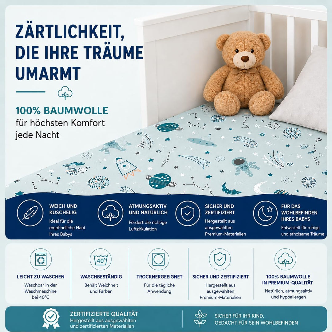 FlyIdeas Spannbettlaken für Beistellbett 90x55 cm, 2 STK - 2 Spannbettlaken für alle Babybettchen Ma
