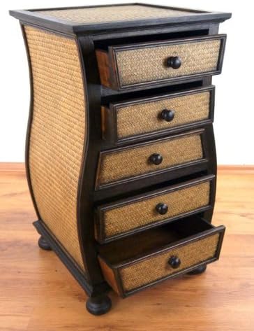livasia Rattankommode I Rattanschrank I Kommode aus Holz und Rattan (bauchig), bauchig