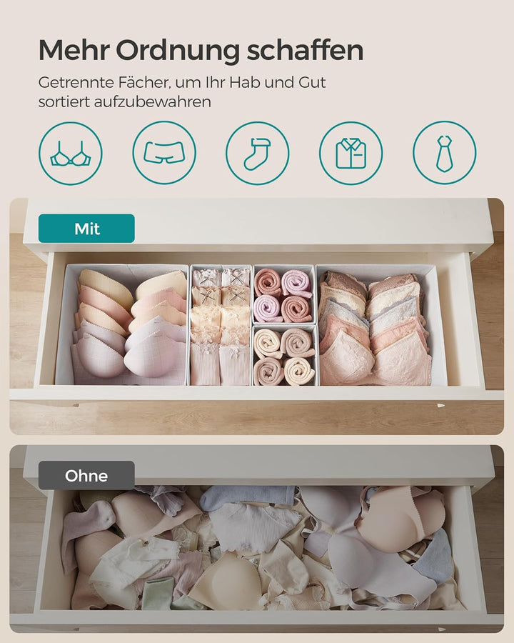 SONGMICS Aufbewahrungsbox für Schublade, 12er Set, Schubladen Organizer, Faltbox, Unterwäsche Organi