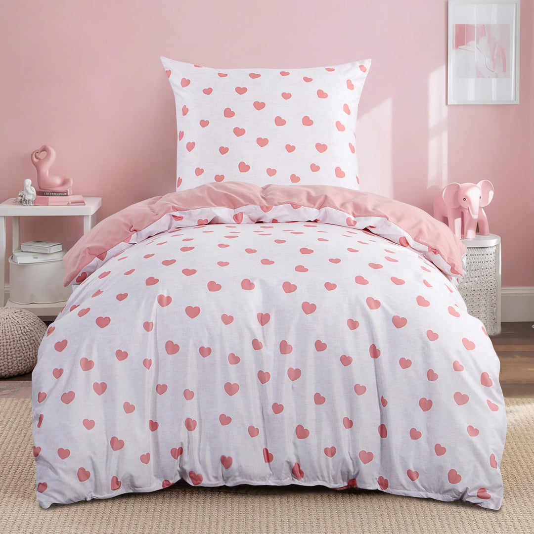 RUIKASI Bettwäsche 155x220 2 teilig Rosa - Bettbezug 155 x 220 Set mit Herzen, Bettwäsche-Sets 155x2