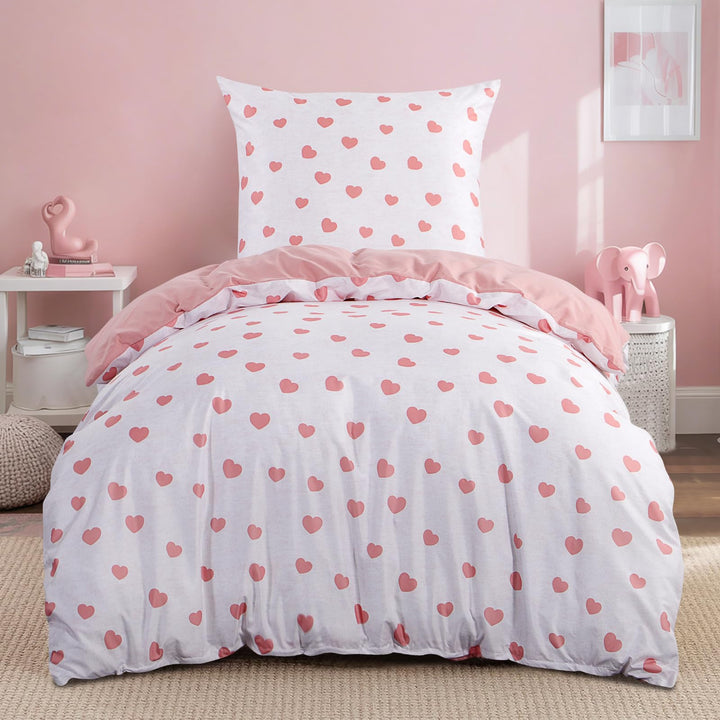 RUIKASI Bettwäsche 155x220 2 teilig Rosa - Bettbezug 155 x 220 Set mit Herzen, Bettwäsche-Sets 155x2