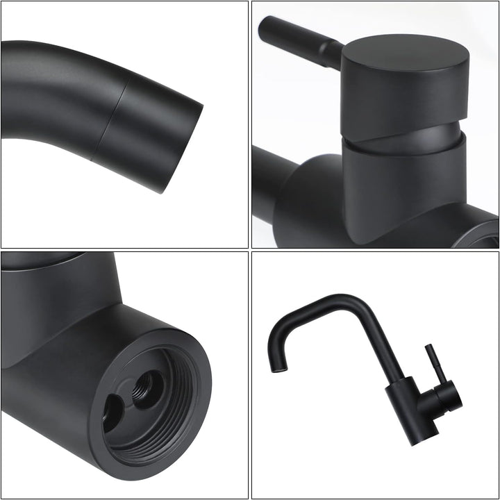 Wasserhahn Bad Waschtischarmatur Waschbecken - Schwarz Matt Armatur 360°Drehbar Kalt Warmwasserhahn