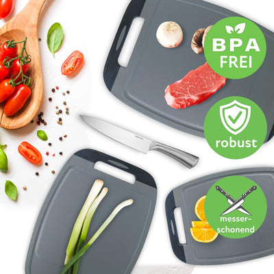 NEOFLAM® – Antibakterielles Schneidebrett Kunststoff rutschfest - 3er Set Schneidbretter Microban® S