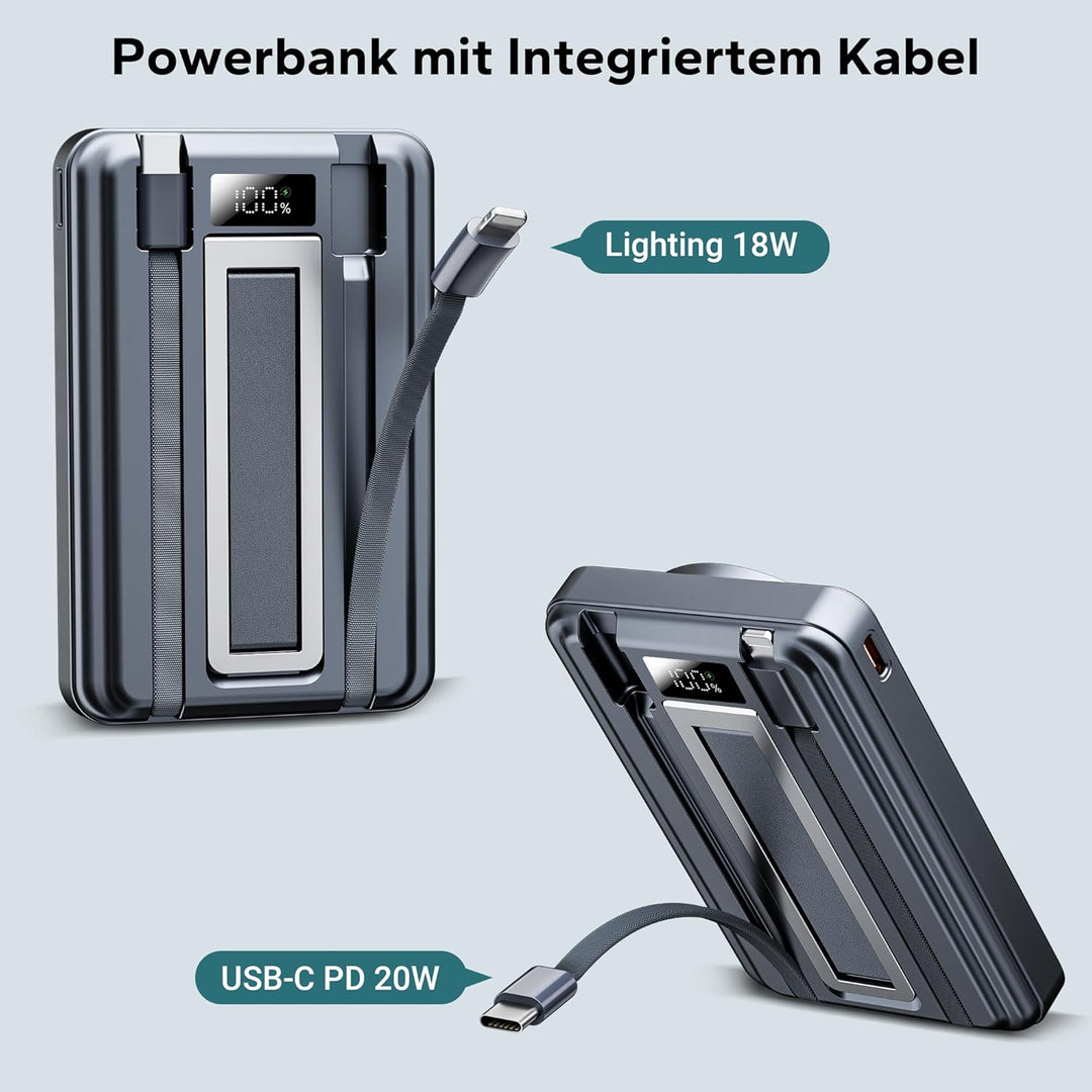 Magsafe Powerbank 10.000mAh, Power Bank iPhone Magsafe mit USB-C Kabel, 20W PD-Schnellladung Wireles