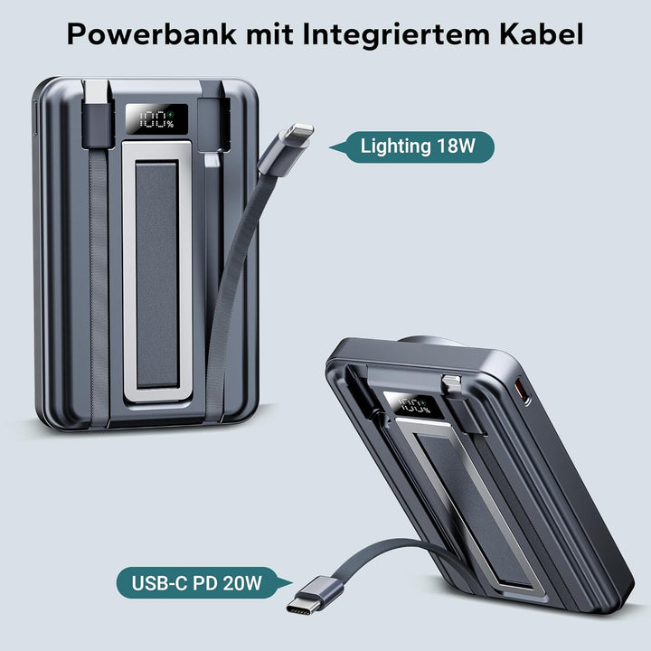 Magsafe Powerbank 10.000mAh, Power Bank iPhone Magsafe mit USB-C Kabel, 20W PD-Schnellladung Wireles