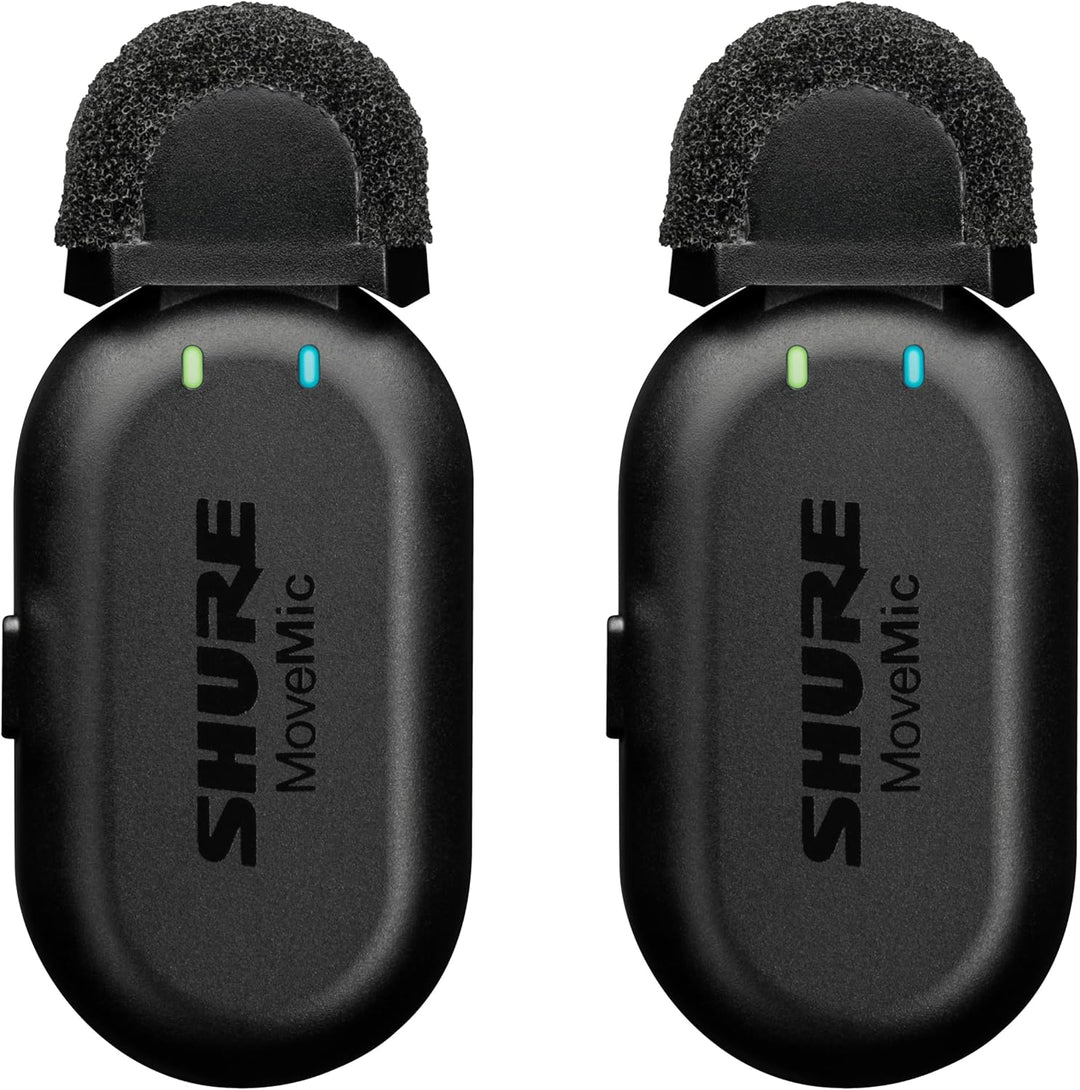 Shure MoveMic Two Set-Profi Funk-Ansteckmikros mit Empfänger für Kamera, iPhone, Android, Mac & PC,