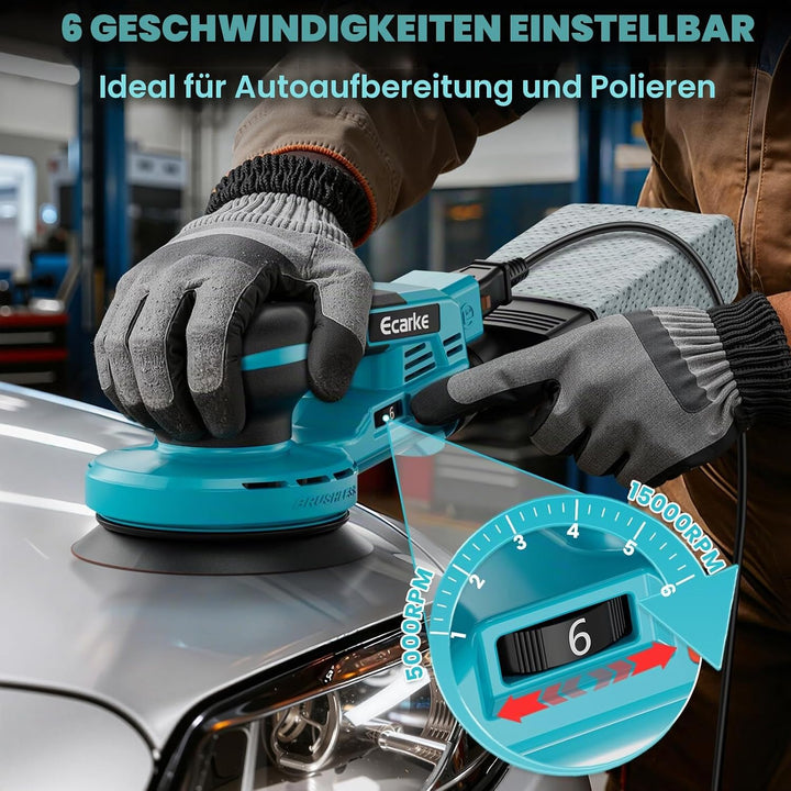 Ecarke 125mm Akku-Exzenterschleifer für Makita 18V-Akkus, bürstenloser Motor, 15.000 U/min, 6-stufig