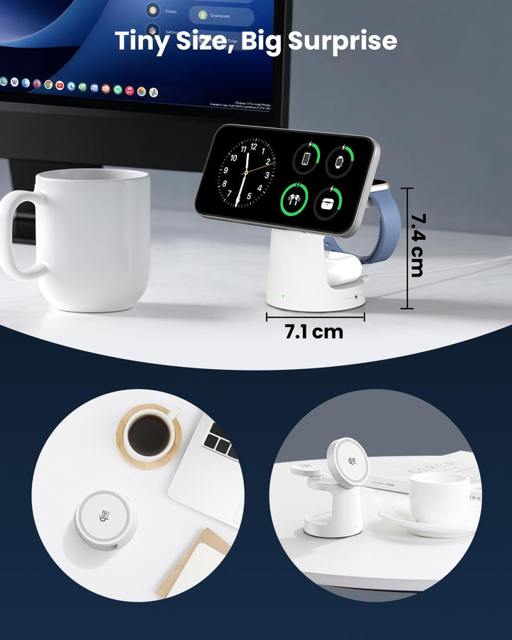 GEEKERA Qi2 25W 3-in-1 Ladestation mit Nachtlicht, Faltbares MagSafe-kompatibles Schnellladegerät fü