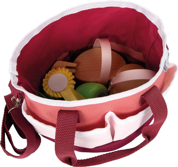 Small Foot Pferdepflegeset mit Tasche rot, mit kindgerechten Utensilien aus Holz, Zubehör für das Pf