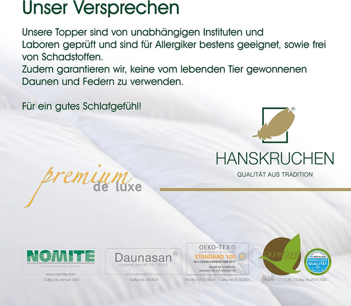Premium de luxe 975.97.003 Mattress Topper, 160 x 200 cm, 7 x 8 Karos, 1.750 gr., 160 x 200 cm
