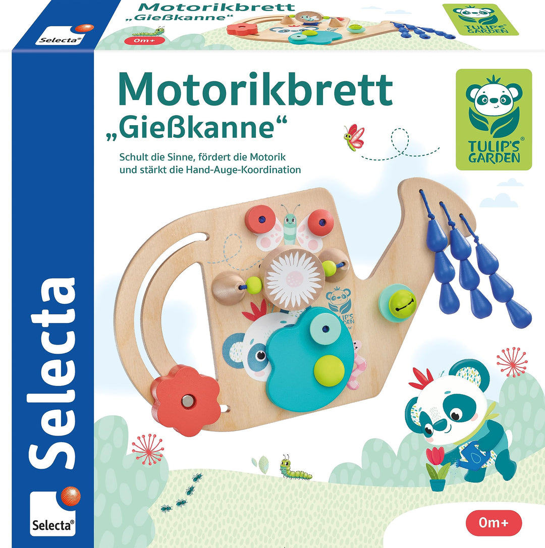 Selecta 61075 Tulips Garden, Motorikbrett Giesskanne, 25 cm, Motorikspielzeug aus Holz